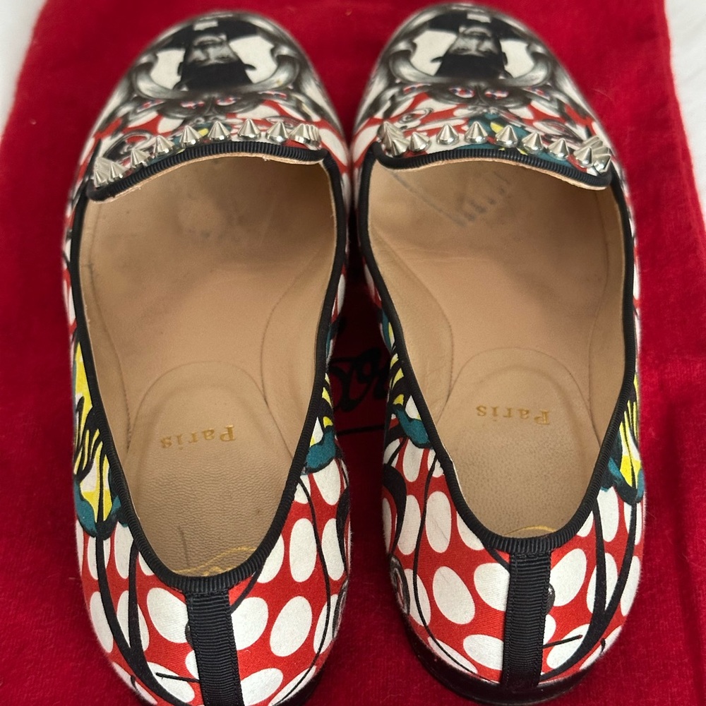 Christian Louboutin Multicolor Fabric Sakouette Face Polka Dot Loafers Size 38 - Picture 5 of 6